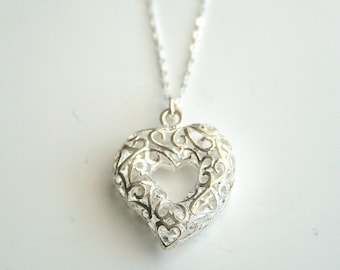 Heart, silver, filigree, necklace - VALENTINE