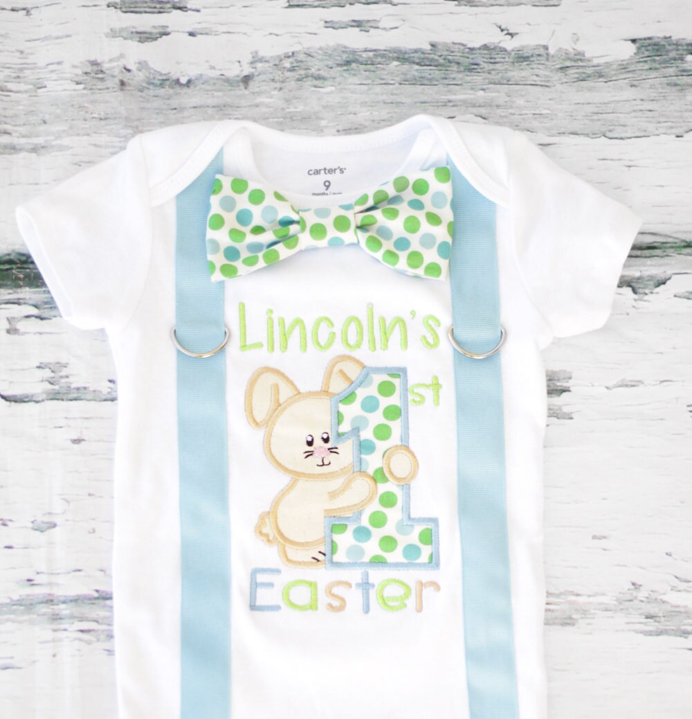 Baby boy blue polka dot 1st Easter onesie Boy First Easter