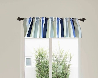 Striped valance, striped curtain top