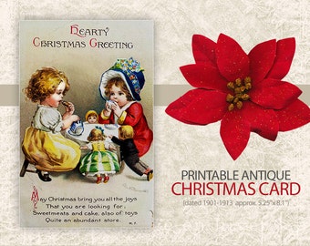 Digital Christmas Postcard - Antique Vintage Christmas Postcard Print - Victorian Christmas Card - Digital Card Printable - INSTANT DOWNLOAD