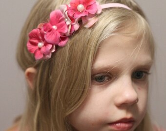 Pink floral Headband. Little girls Hydrangea Headband