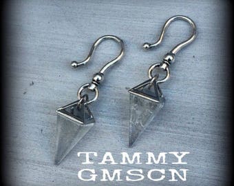 Clear Quartz Ear weight Gemstone Ear Hangers Pyramid Ear weights Gemstone Ear weight Stretched ears Tunnels Tapers Plugs Gauges 00g 0g 2g 4g