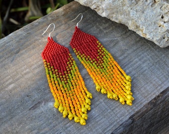 Beaded earrings Dangle earrings Beaded jewelry Long beaded earrings Seed bead earrings Fringe earrings