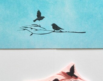 Birds on branch rubber stamp