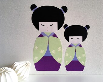 Kokeshi Doll Wall Decal, Kokeshi Doll, Japanese Doll Wall Art, nursery wall stickers, girls wall stickers, geisha, matryoshka, kokeshi art