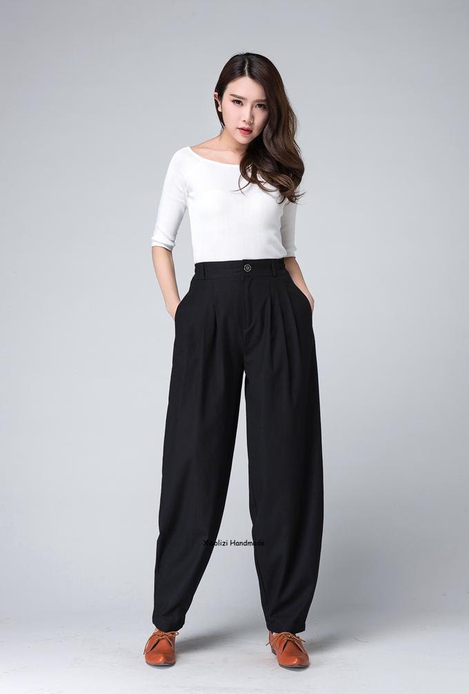 Black pegged Pantspleated pants Black linen pants casual