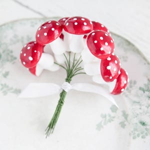Spun Cotton Mushrooms - 25mm Large Red Toadstools, One Dozen