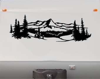 Lake Trees Mountains RV Camper Vinyl Decal- Sticker Graphic- Custom Text Mural- Motorhome Replacement Decals- RV Stripe Kit-