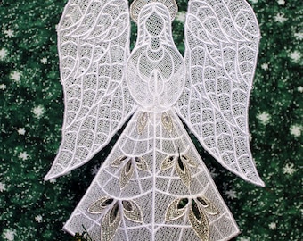 Silver Trimmed Heather Lace Angel Tree Topper