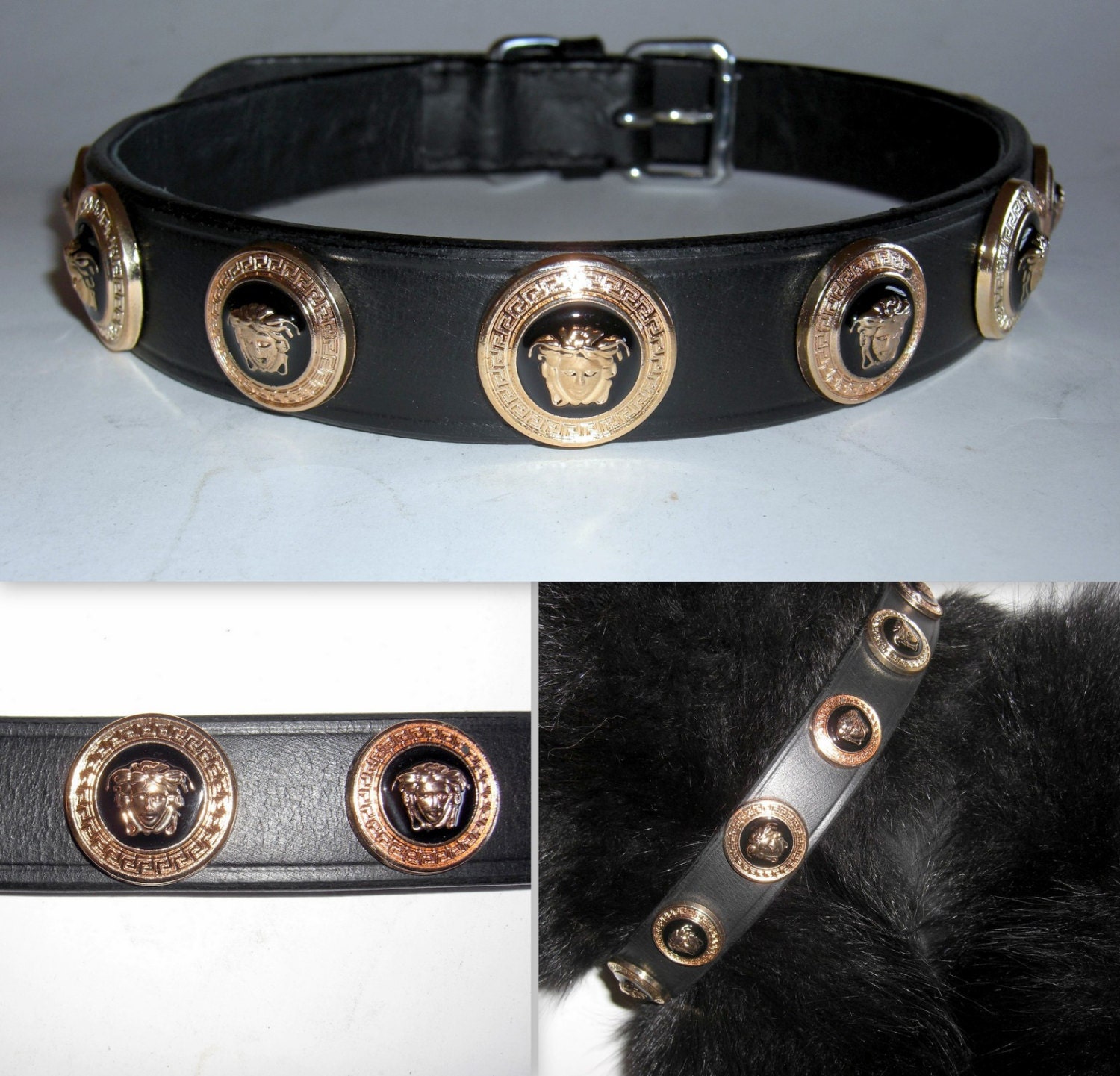 Versace Gold Medusa Head Studded Designer Dog collar. Super