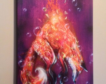 Suspension Fox Canvas Art Print - Giclee Art - Canvas Reproduction of "Suspension" by Black Ink Art