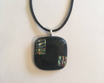 Black and dichroic elegant fused glass necklace