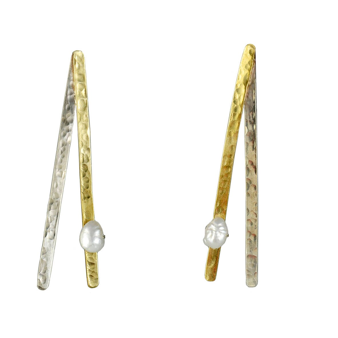 Mixed metals earrings brass earrings hammered studs pearl