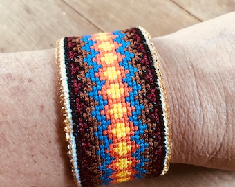 Handmade Cross Stitched Beaded Bracelet Buttoned Cuff