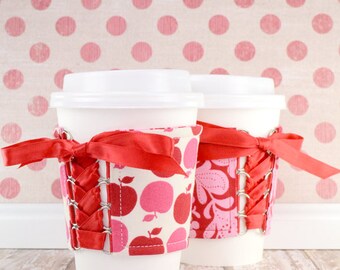 Corset Cup Sleeve // Apple Hill Cup Cozy // reversible // adjustable // beverage cozy // drink sleeve // tumbler cozy // eco-friendly