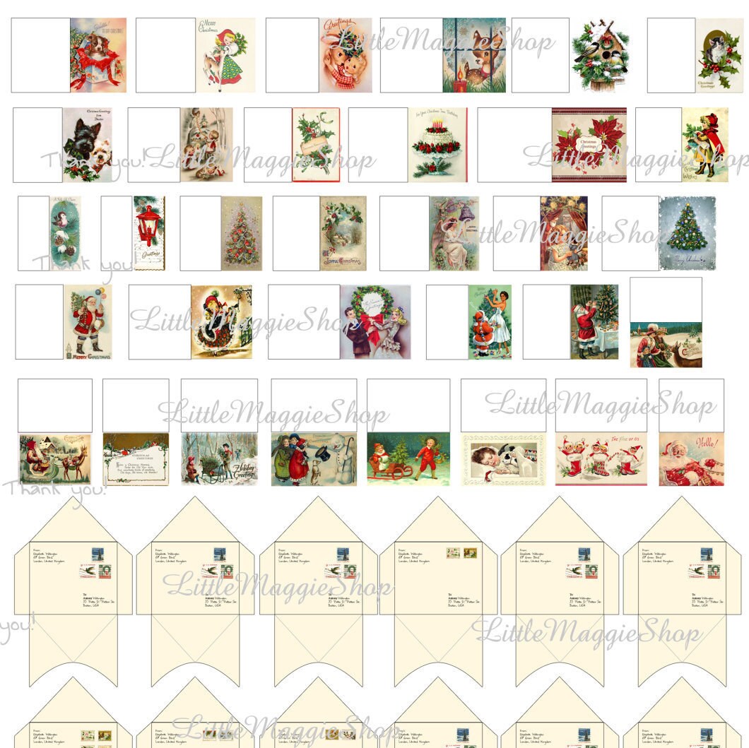 Printable Christmas dollhouse miniature greeting cards with