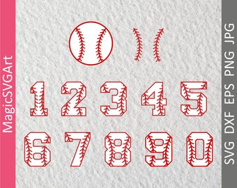 Baseball Numbers, Softball, SVG, DXF, EPS, Cut Files, png, jpg, Sports, Varsity, Laces, Stitches, Vinyl, Silhouette, Cricut