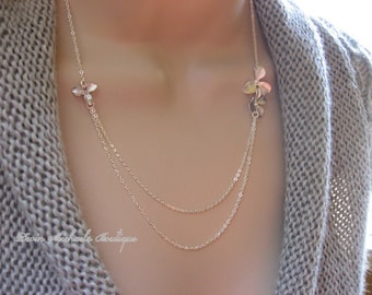 Mothers Day SilverMulti Strand Orchid Necklace, Silver Flower Necklace