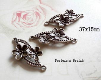 10 flowers 37x15mm bronze metal connectors