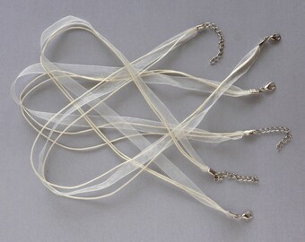 Set of 3 creamy white organza Ribbon cord necklaces
