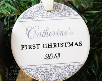 Personalized Baby First Christmas Ornament Personalized My First Christmas Ornament - Jazzy Damask Pattern - Item# JAZ-B1-O