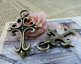 5 Large Cross Charms Antique Bronze Tone - WS1113