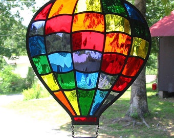 Rainbow Stained Glass Hot Air Balloon Suncatcher