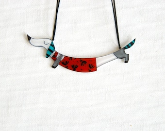 Dachshund dog necklace, Animal jewelry, dog colorful jewelry, gift for her