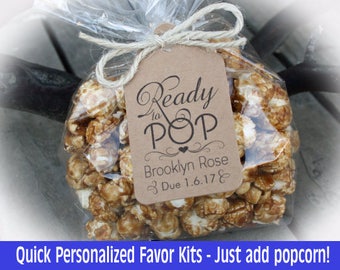 Ready to Pop Baby Shower Favor Kits-3 TAG COLORS | Popcorn favor-20-100 DIY Bags/Favor Tags w/Ribbon or twine | Baby shower Favors-Ft-Rtp110