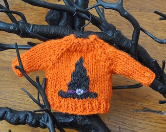 Witch Hat Hand-Knit Sweater Ornament Halloween Ornament