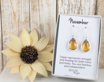 November Birthstone Topaz Silver Teardrop Earrings, Topaz Silver Earrings, Silver Earrings, November Birthstone Earrings