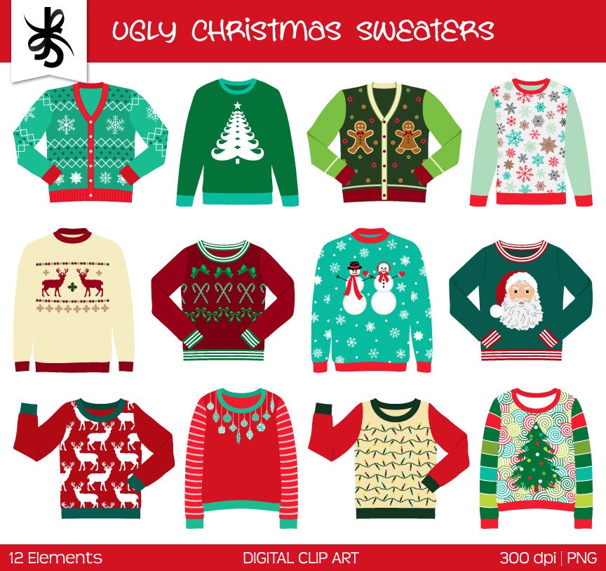 Ugly Christmas Sweater Clipart-Commercial Use-Digital Clip Art