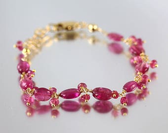 Pink Tourmaline Bracelet - Rubellite - Tourmaline Bracelet - Gold Fill