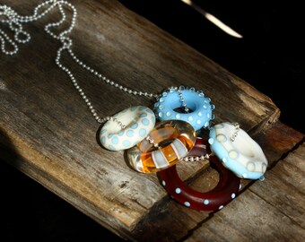 Set of 5 Assorted Lampwork Glass Ring Beads with FREE Chain