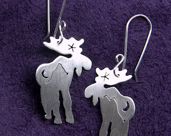 Sterling Silver Moose Earrings with Cutout Mountains and Night Sky