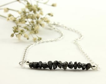 Rough Diamond Bracelet on Silver - Black Raw Diamonds Uncut, Unfinished - Bridesmaids - April Birthstone
