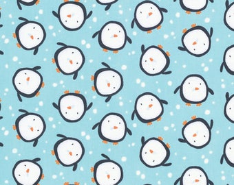Merry Christmas! by David Walker for Free Spirit - Penguins - Light Blue - 1/2 yard Cotton Quilt fabric 717