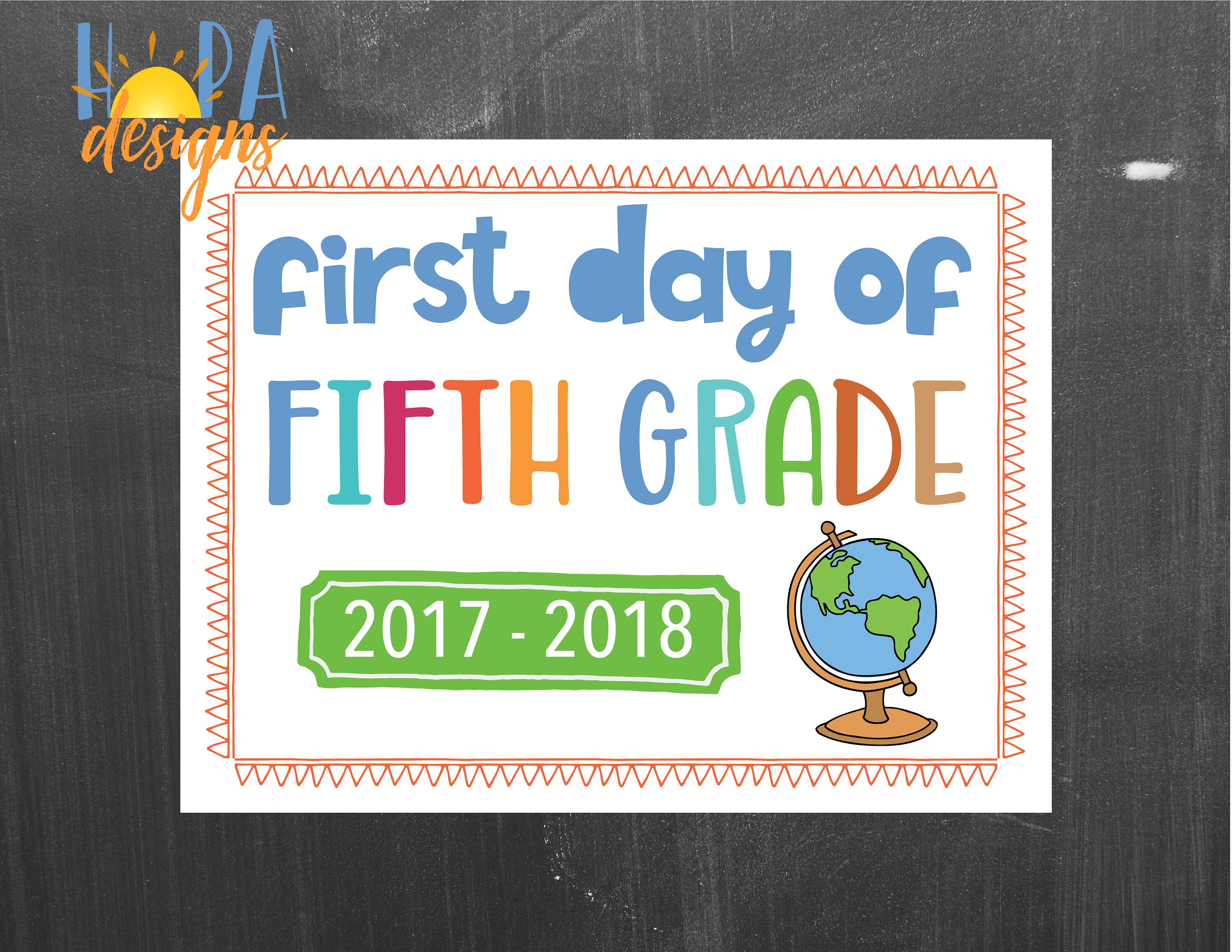 First Day of 5th Grade Sign 1st Day of School Printable Sign