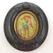 Vintage dollhouse framed print young boy with red kite thermoplastic ornate oval frame glass front TLC Condition miniature d 2 7/8 x 2 1/2