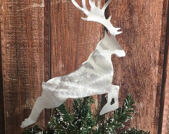 Reindeer Handcrafted Metal Tree Topper, Holiday Decoration, Wreath Decoration, Christmas, Aluminum, Rustic