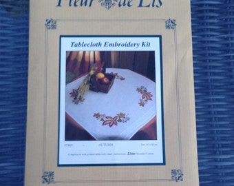 Fleur de Lis Autumn Design Pre-Printed Tablecloth Embroidery Kit