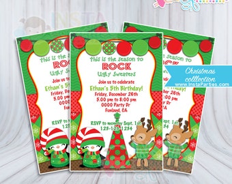 Christmas party invitations Ugly Sweater boy girl xmas office Birthday invitation digital printable file 4x6