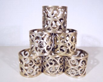 Antique Silver Plate FLEUR-DE-LIS Napkin Rings Set of Six (6)