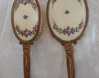 vintage hand mirror and brush set