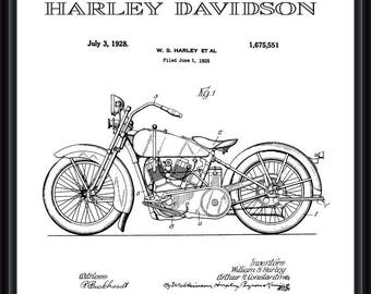 Harley Davidson Motorcycle Vintage Patent Blueprint Poster A4