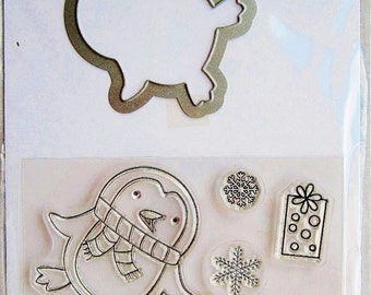 Penguins Christmas Warm Wishes Clear Stamp and Coordinating Die Set by Hampton Art Stamps SC0714 NEW!