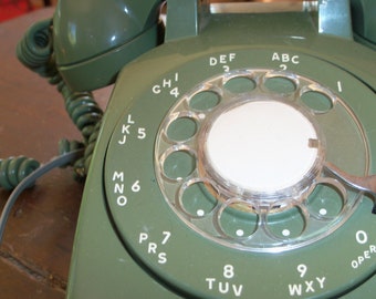 Vintage Olive Green Telephone Rotary Display Phone