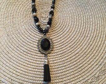 Black and Gray Beaded Necklace