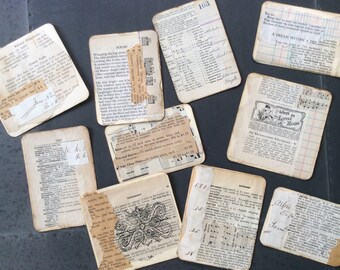 10 Handmade Vintage Paper tags-cards-journal spots - assorted sizes, for gifts, Art Journals, Junk Journals, Smash Books, scrapbooks
