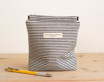 Charger case, Cosmetic pouch, Ditty bag, Make-up Case, Travel pouch / Indigo Hickory Stripe